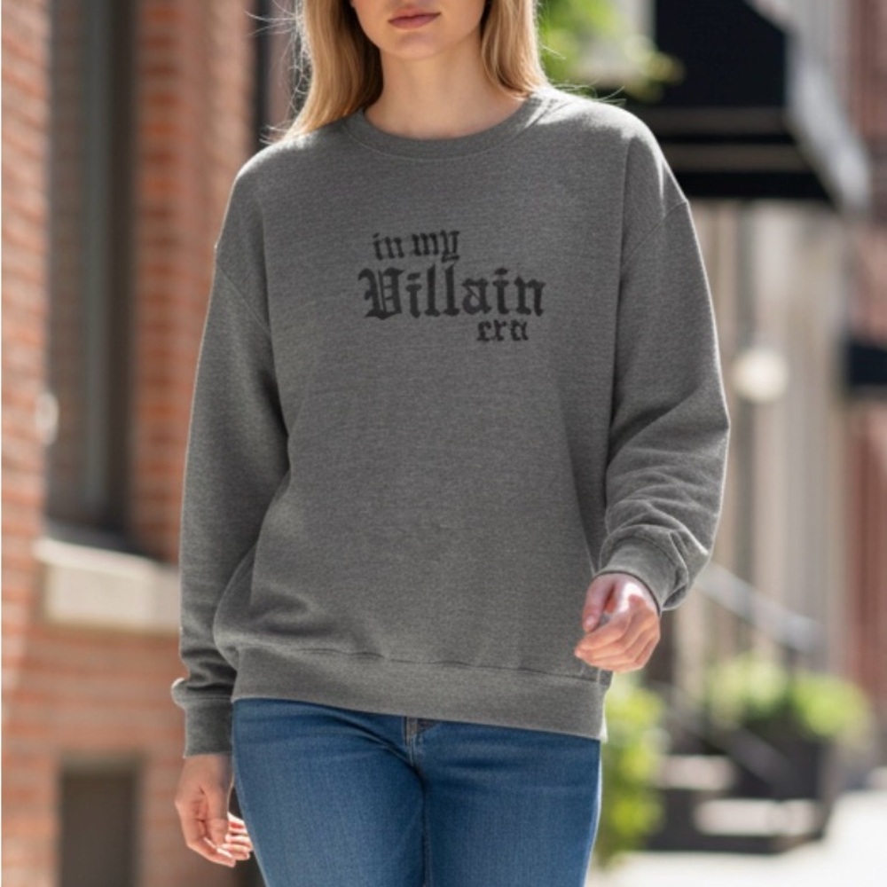 In My Villian Era Embroidered Charcoal Gray Crewneck Sweatshirt Size XL